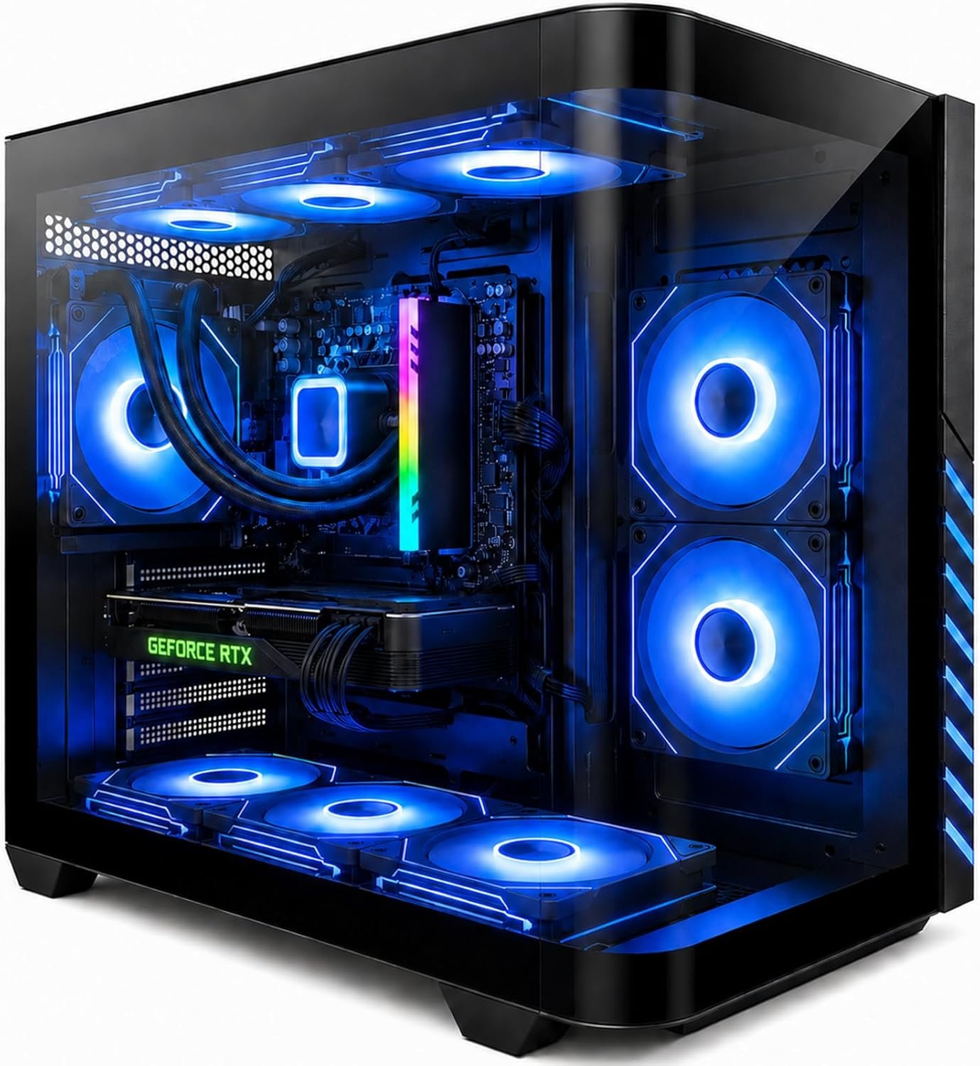 Gaming PC Desktop Liquid Cooled – Ryzen 7 8700F up to 5.0GHz, GeForce RTX 4060 Ti, 16GB DDR5 RAM, 1TB NVME, WiFi 6 & BT 5.4, 9× ARGB Fans, Windows 11, Mechanical Keyboard & Mouse