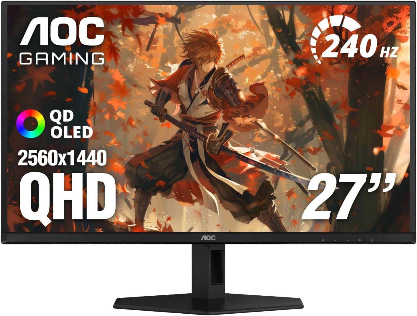 AOC 27″ QD OLED Gaming Monitor, QHD 2560×1440, 240Hz, 0.03ms GtG, G-SYNC Compatible, HDR Ready, DisplayPort, HDMI, VESA Mountable, Console Gaming Ready, Q27GAZD