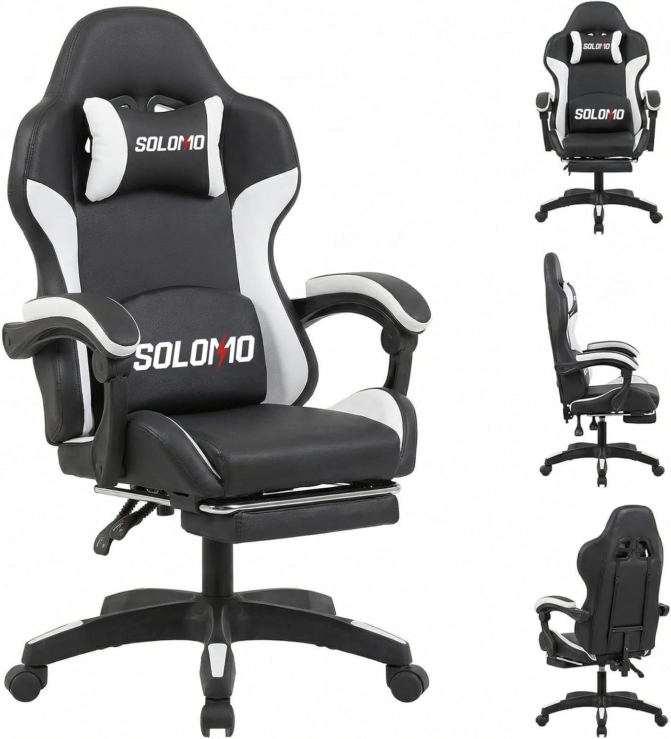 Gaming Chair with Footrest, Video Game Chair with Headrest and Lumbar Support, Linkage Armrest, High Back Reclining, Height Adjustable Game Chair for Adults