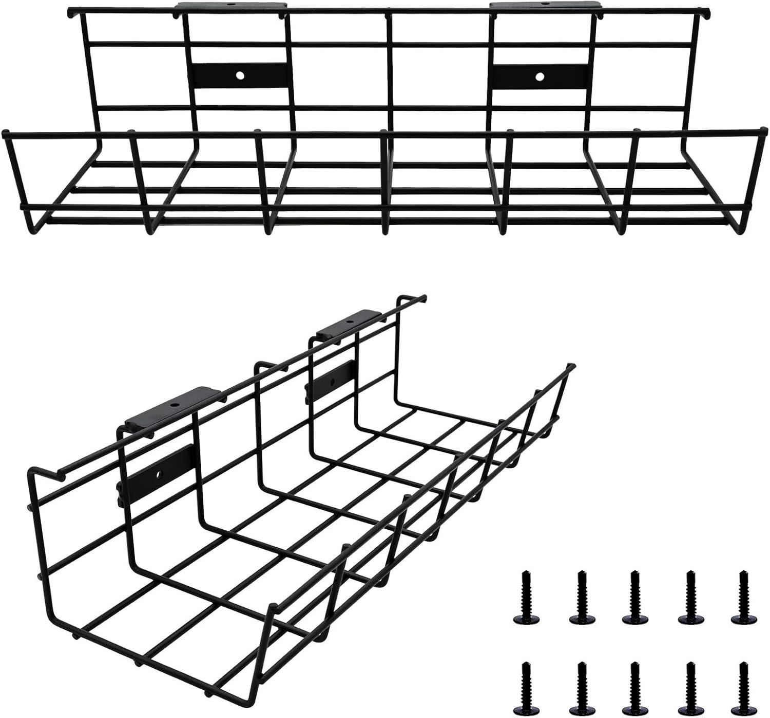 Under Desk Cable Management- 2 Pack Cord Organizer. Metal Wire Cable Management Tray for Office, Studio and Home. Super Sturdy Under Table Cable Management – Black Cable Organizer