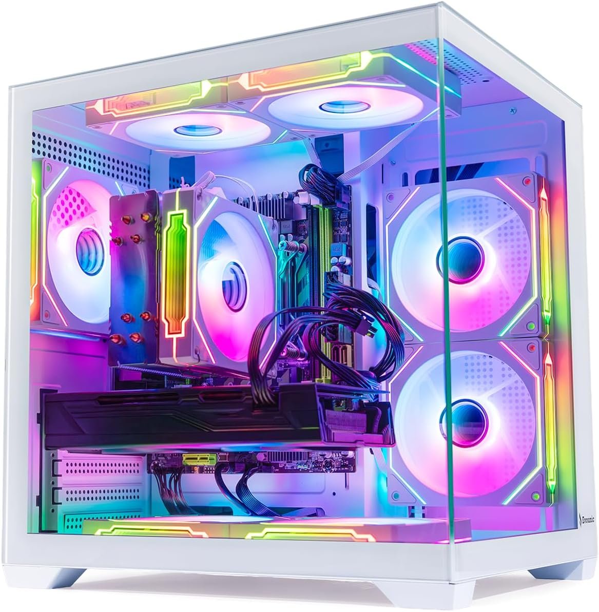 Gaming PC Liquid Cooled Xeon E5 12-Core,Radeon RX580 8GB,32GB RAM,512GB NVMe SSD,1TB HDD,Wi-Fi6 & BT 5.4,Windows 11,9× ARGB Fans,650W PSU,Prebuilt PC Tower,RGB Keyboard and Mouse