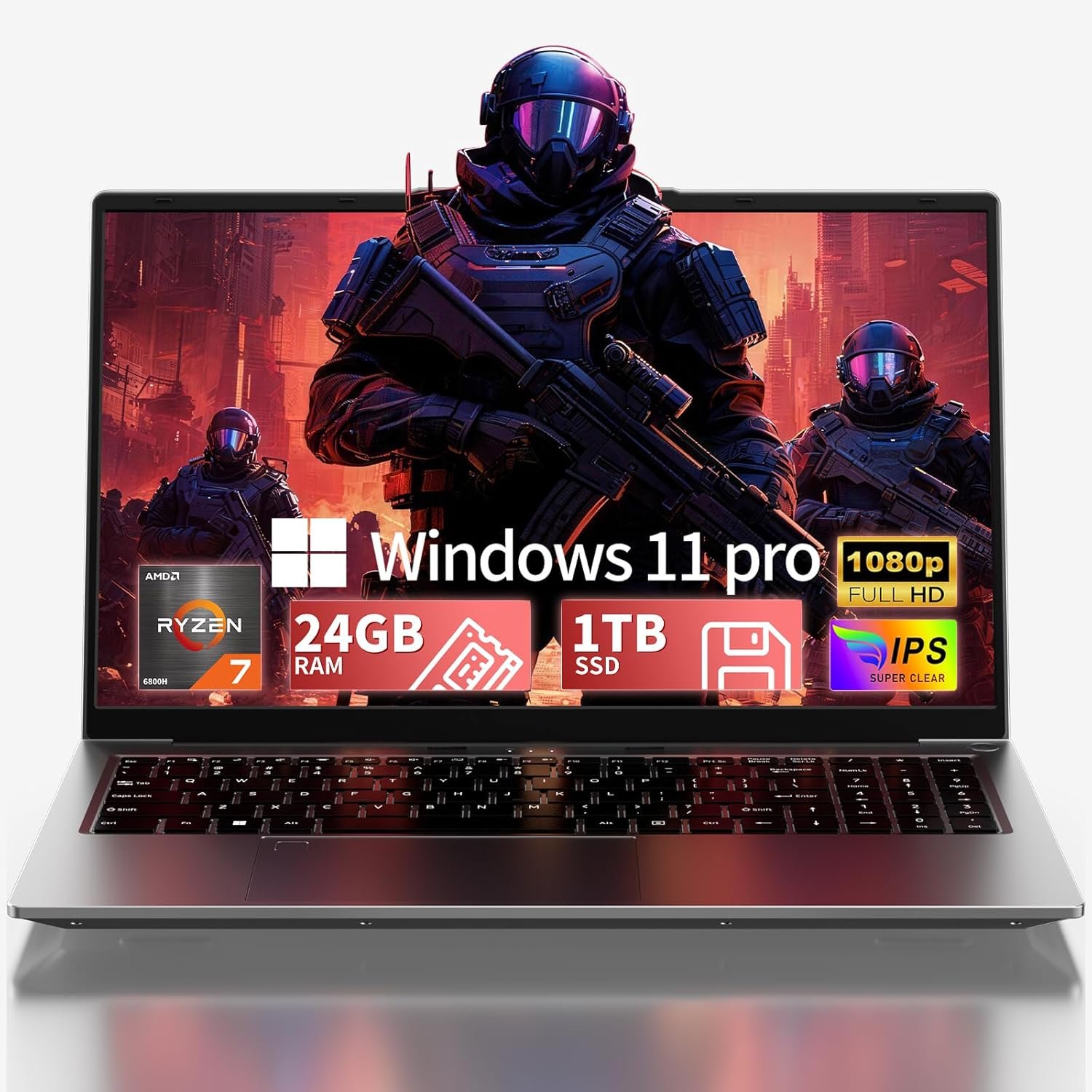 2026 15.6″ FHD Gaming Laptop: AMD Ryzen 7 6800H 45W TDP, 32GB RAM, 1TB NVMe SSD, Windows 11 Pro, Keyboard, 6 Ports, Lightweight 3.5lb for Gaming, Students, Programming, Video Editing