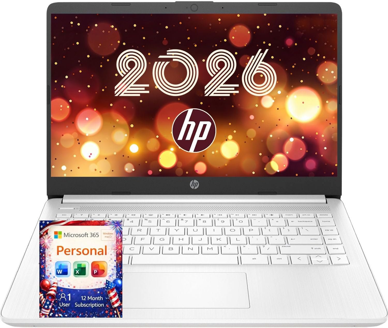 HP Ultrabook Laptop with Copilot AI • 2026 Edition • Latest Intel 4-Core N150 CPU • 8GB RAM – 128GB SSD, Microsoft Office 365 Included • Windows 11, Thin & Portable | w/o Mouse