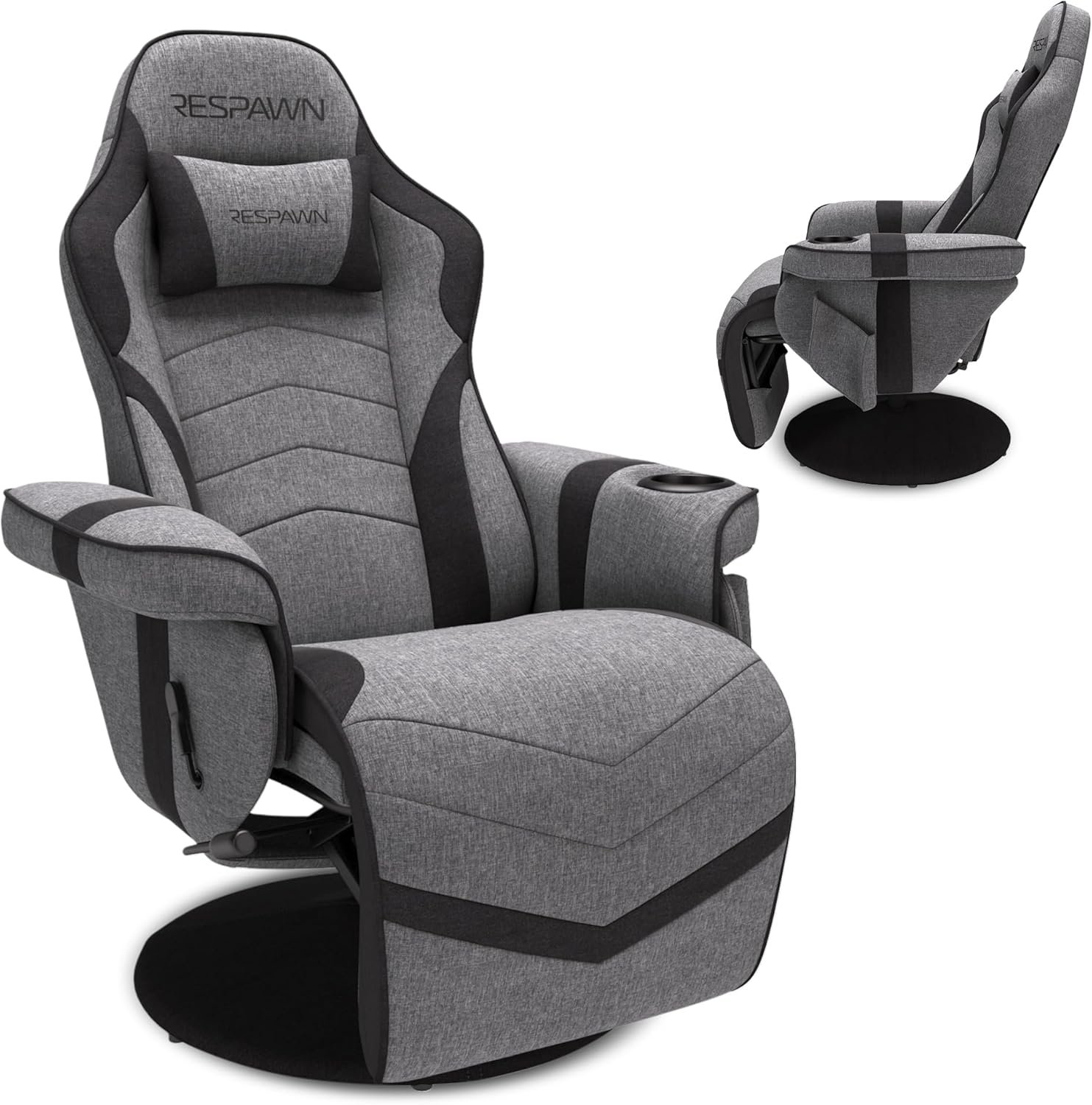 RESPAWN 900 Console Gaming Recliner with Footrest and Lumbar Support – Comfortable Ergonomic Gaming Chair with Headrest, No Wheels, Reclining, Heavy Duty, Racing Style Video Game Chairs – Gray Fabric