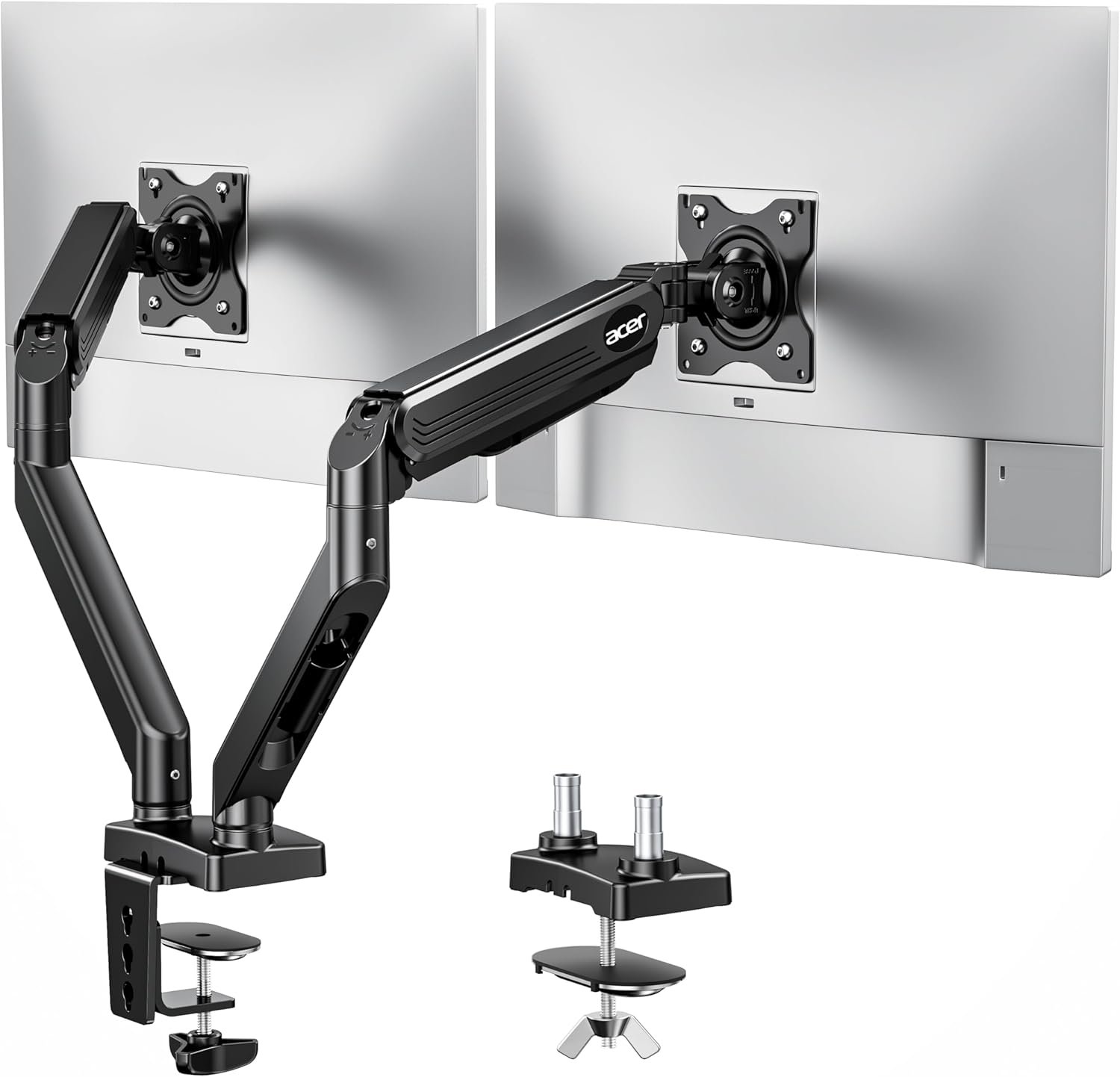 Acer Dual Monitor Arm, Computer Desk Arm with VESA Mounts for 17–32″ Screens, Fully Adjustable Gas Spring Monitor Stand, C-Clamp and Grommet Mounting Base, Fits 4.4 to 19.8lbs Computer Monitors