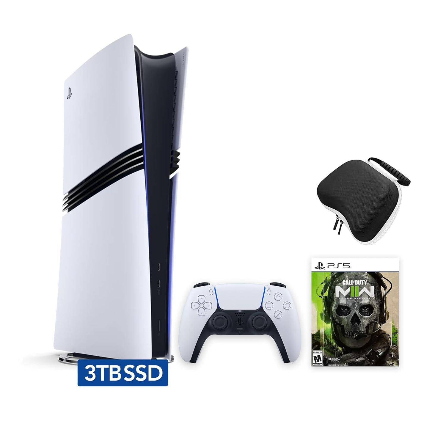 Sony PlayStation 5 Pro Upgraded 3TB Digital Edition Call of Duty Modern Warfare II Bundle and Controller Case – White – Flagship Console