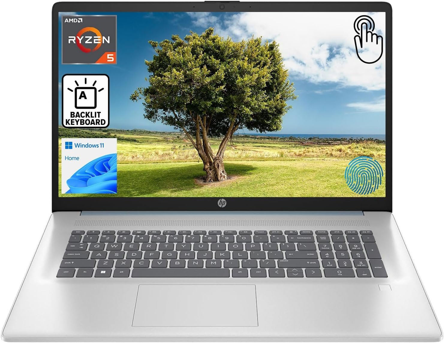 HP 17.3″ Touchscreen Laptop for Work and Home, AMD Ryzen 5 7430U, 8GB RAM, 128GB SSD, Webcam, HDMI, Backlit Keyboard, Fingerprint Reader, Wi-Fi 6, Windows 11 Home, Blue