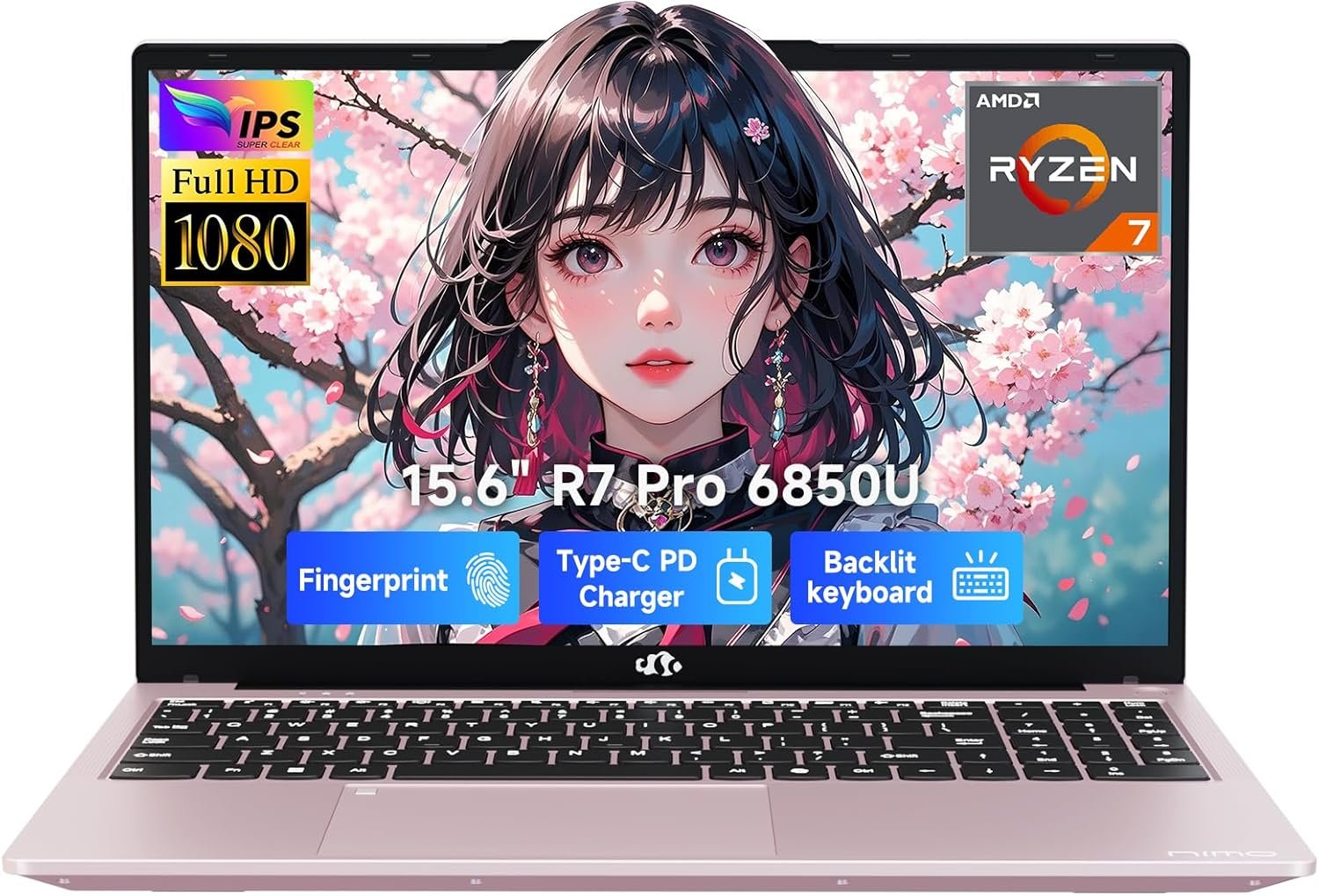 NIMO 15.6″ Light-Gaming-Laptop, 8 Cores AMD Ryzen 7 Pro 6850U 16GB RAM 512GB SSD (Beat i7-1360P Up to 4.7GHz) Radeon 680M 100W Fast PD FHD Backlit Keyboard for Content Creators & Student 2-Yr Warranty