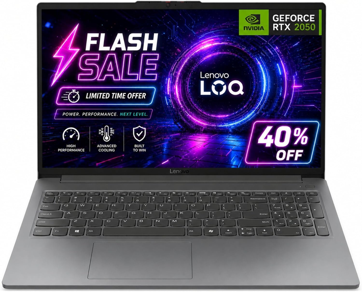 Lenovo LOQ Essential Gaming Laptop, 15.6″ FHD 144Hz Display, 8-core Intel Core i5-12450HX, 8GB DDR5, 512GB PCIe SSD, GeForce RTX 2050, HDMI, Wi-Fi 6, RJ-45, Card Reader, Non-Backlit, Windows 11