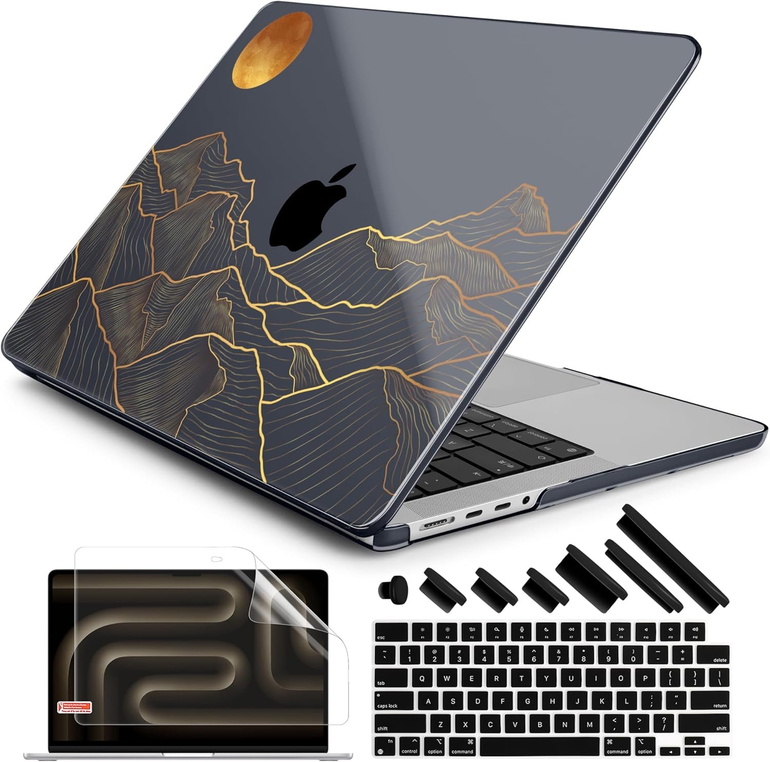 DONGKE Case for MacBook Pro 14 Inch (2026-2021 Release, M5 M4 M3 M2 M1 Pro/Max Chip), Plastic Slim Hard Shell Protective Cover with Keyboard Cover & Screen Protector, Abstract Mountain