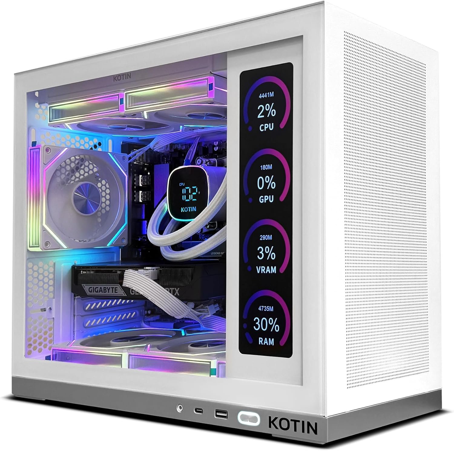 KOTIN Prebuilt Gaming PC Desktop, RTX 5060 Ti 8GB, Ryzen 7 7800X3D 3D V-Cache, 16GB DDR5 6000MHz, 1TB PCIe 4.0 SSD, 11.3” Smart Display, 240mm Liquid Cooler, WiFi 7, Windows 11 Home
