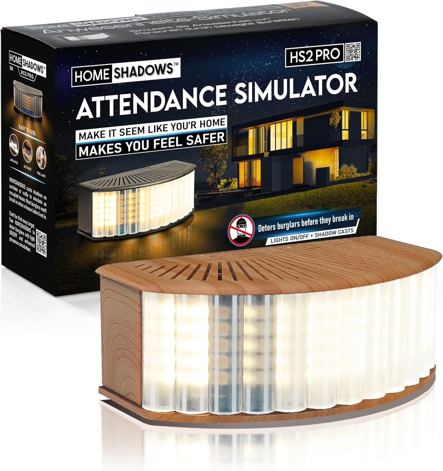 Attendance Simulator – DIY Home Security System That Casts Shadows on Curtains or Walls to Deter burglars Before They Try to Break in – Security Light for Home Safety – Wood-Look Beech